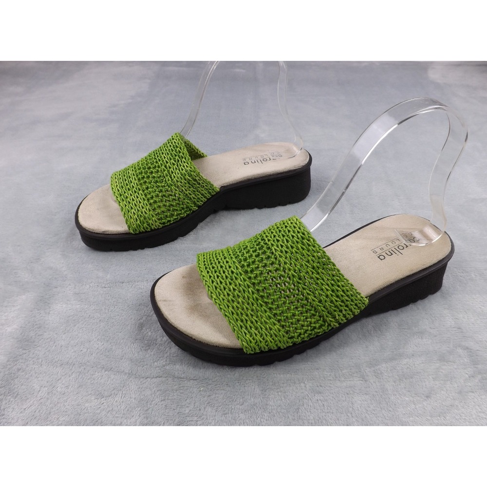 Carolina Colours Sandals‎ Women's Sz 8M Green Slip On Wedge Stretchy Woven Top